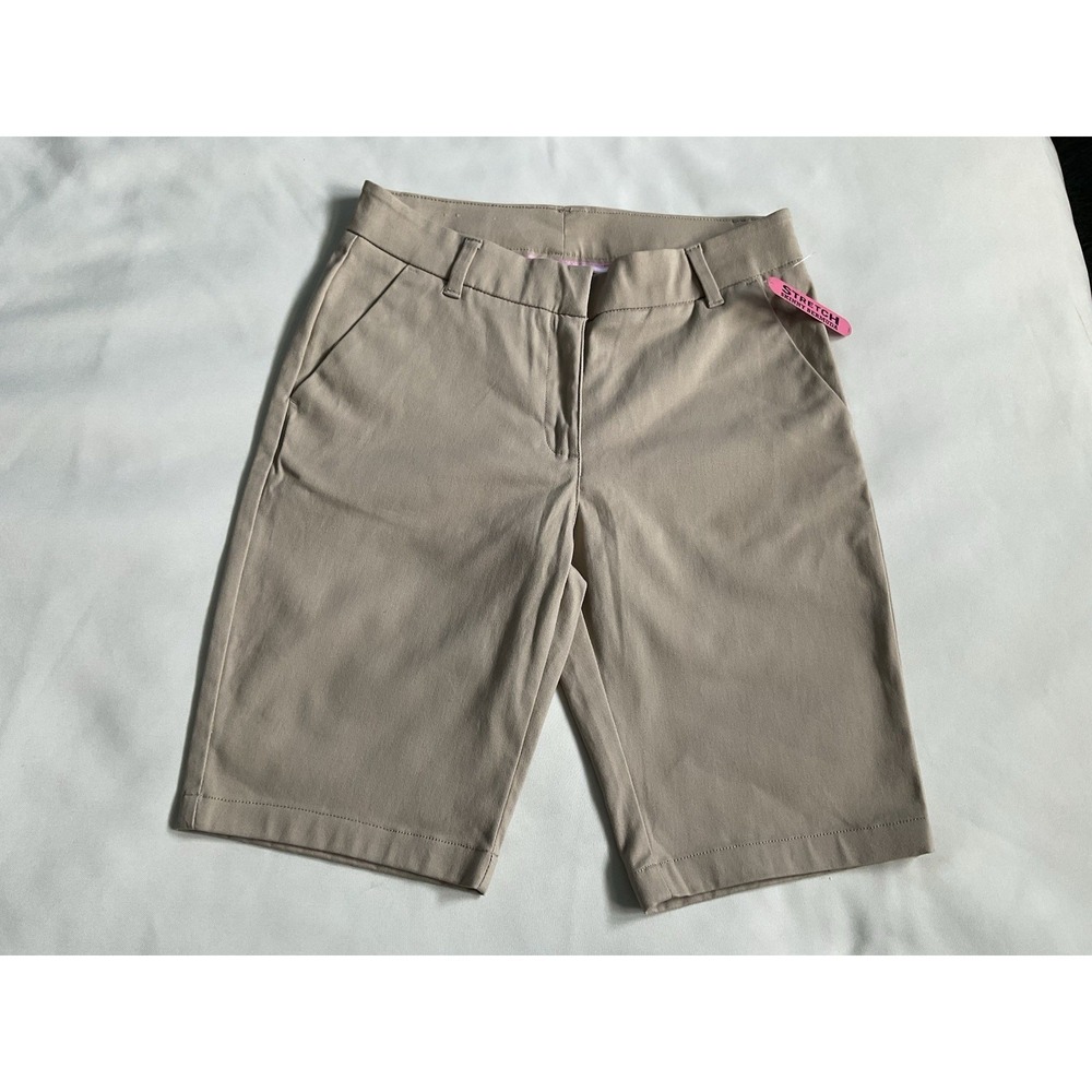 IZOD Girls Skinny Bermuda Shorts Khaki School Uniform Size 3